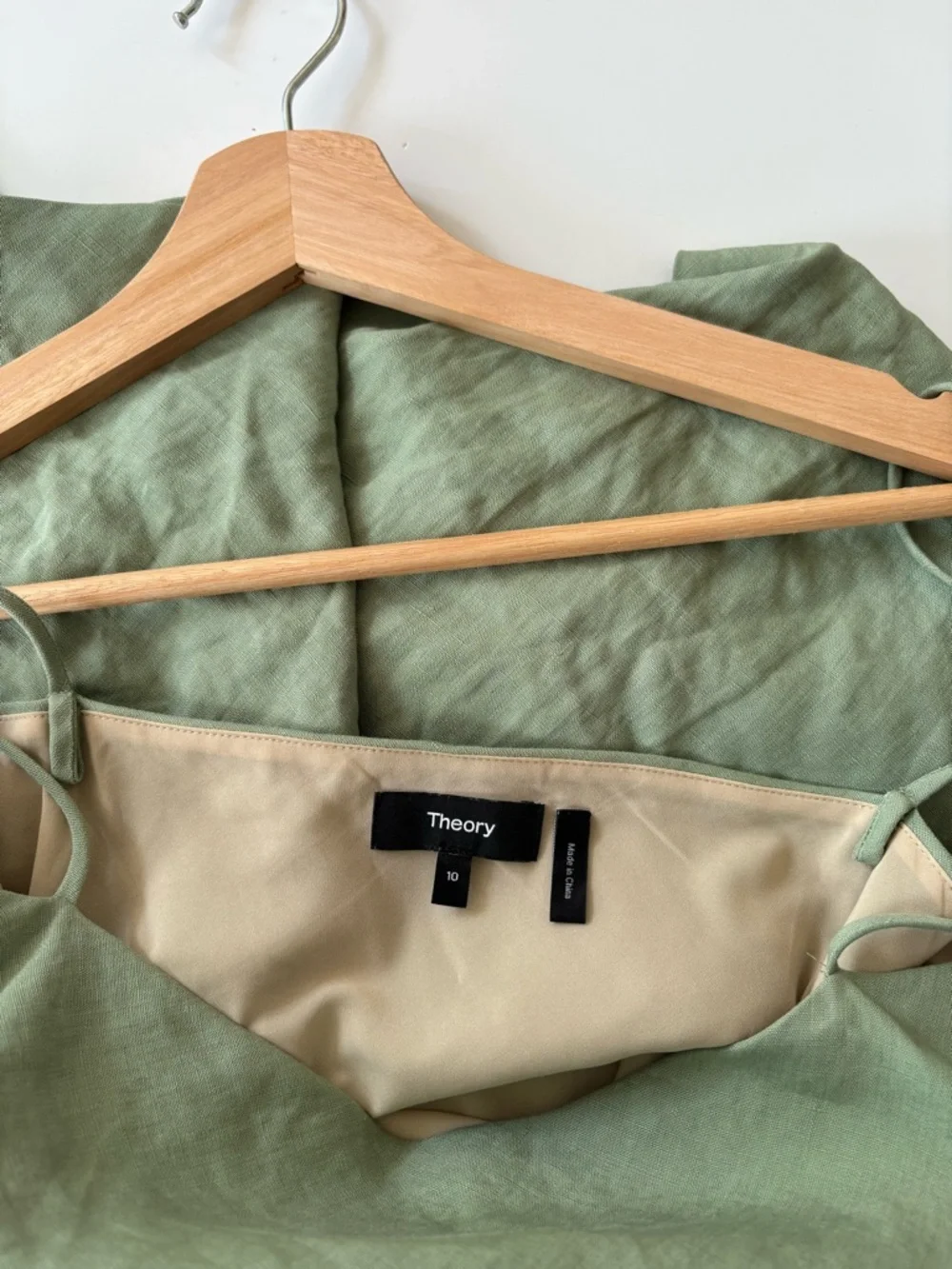 Theory || Linen Side Pleat Mini Dress‎ in Leaf Green 10